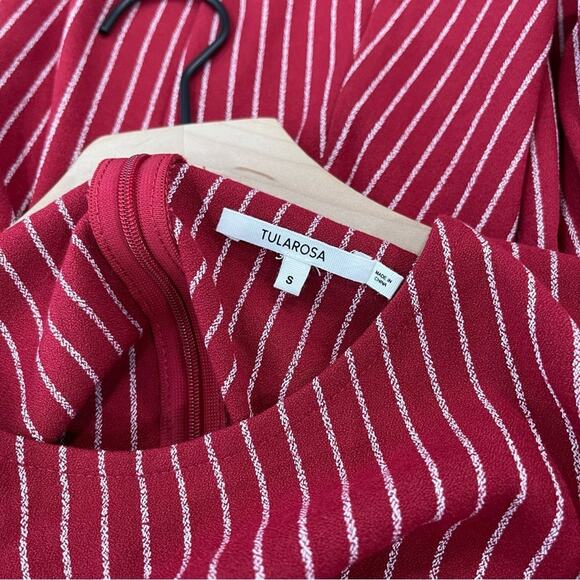 Tularosa | Lina Pinstripe Flounce Mini Dress Berry Fit & Flare Nwot Small - Picture 6 of 9